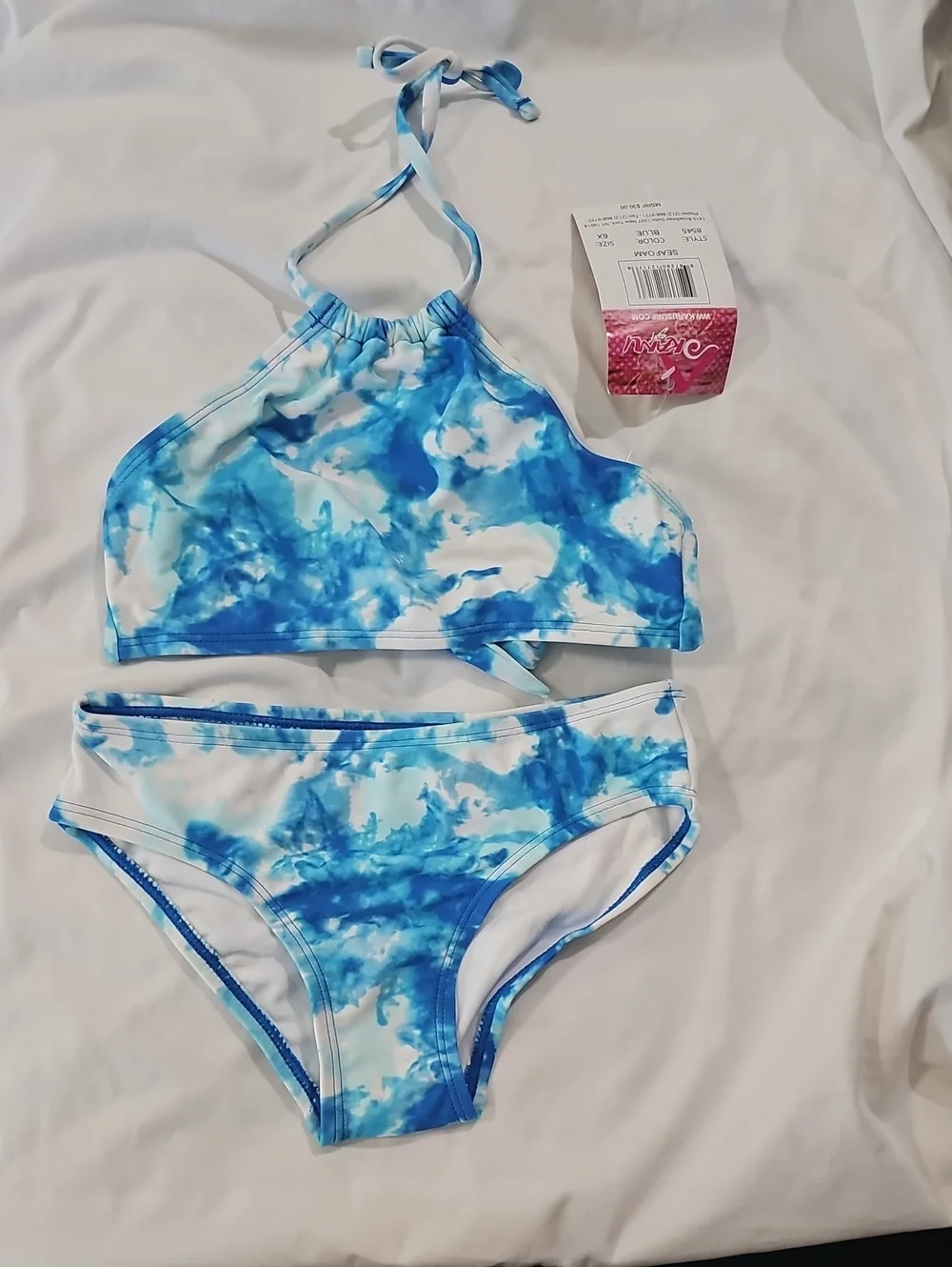 Kanu Surf Kids Swim Two-Piece Bikini Blue White Tie-Dye